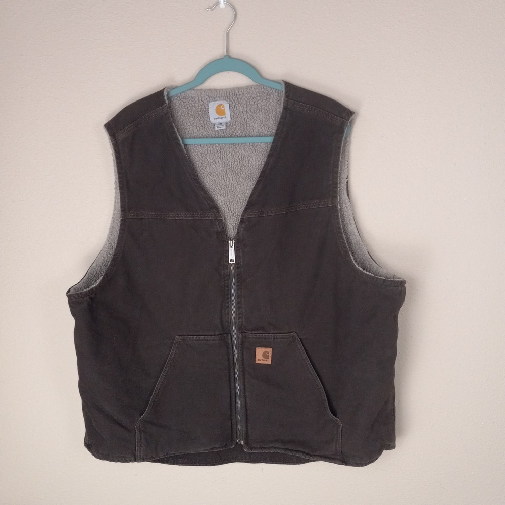 Carhartt V26 DKB Sandstone Duck Vest Sherpa Lined Dark Brown Mens 2XL Tall